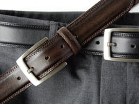 Bild in Galerie Ansicht laden, 3,5cm Rinderleder-Gürtel &quot;Business&quot;  bombiert in Schwarz und Braun   bombiert 
