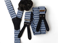 Bild in Galerie Ansicht laden, Hosenträger zum Knöpfen,Leder,Jacquard-Webmuster,blau
