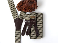 Bild in Galerie Ansicht laden, Hosenträger zum Knöpfen,Leder,Jacquard-Webmuster,oliv
