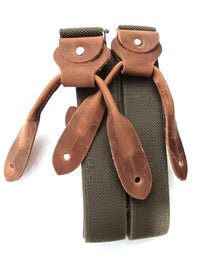Bild in Galerie Ansicht laden, Hosenträger aus Leinen zum Knöpfen in Oliv mit Büffel-Leder
