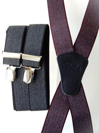 Bild in Galerie Ansicht laden, 4 Klipp Hosenträger,Bordeaux,Leder-Verbundstück,ganz-Metall-&quot;Alligator-Clip&quot; 
