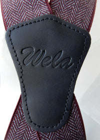 Bild in Galerie Ansicht laden, 4 Klipp Hosenträger,Bordeaux,Leder-Verbundstück,ganz-Metall-&quot;Alligator-Clip&quot;
