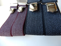 Bild in Galerie Ansicht laden, 4 Voll-Metall-Klipp Hosenträger,Bordeaux,Leder-Verbundstück
