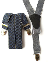 Bild in Galerie Ansicht laden, 3 Klip Hosenträger im Jacquard-Webmuster, Y-Form,grau,blau
