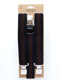 Bild in Galerie Ansicht laden, 3-Clips  4cm breite Hosenträger Y-Fom Alligator-Cip,gestreift,schwarz-dunkelbraun-schwarz
