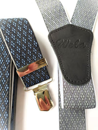 Bild in Galerie Ansicht laden, 3 Klip Hosenträger im Jacquard-Webmuster, Y-Form,grau blau
