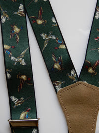 Bild in Galerie Ansicht laden, 3 Klipse Hosenträger mit Vögel-Jagd-Motiv
