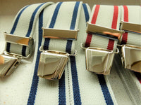 Bild in Galerie Ansicht laden, 4 Klipse Hosenträger mit randl.Streifen, 34 mm Breite
