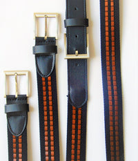 Bild in Galerie Ansicht laden, 3,5 cm breiter Bandgewebe-Gürtel, Marine-Blau mit Ledereinlage
